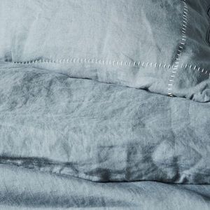 NWT Anthropologie stitched linen king shams blue